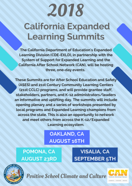 Past Event Flyer: 2018 CA Expanded Learning Summits