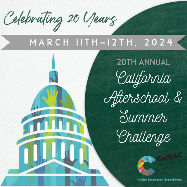20th Annual Afterschool & Summer Challenge March 11th-12th flyer with image of capitol 