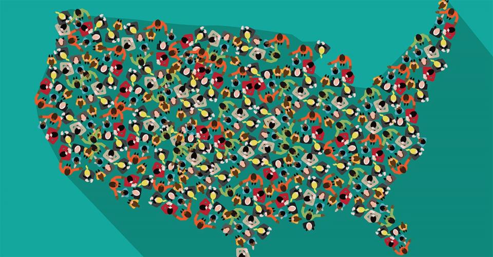 United States graphic made up of people on computers