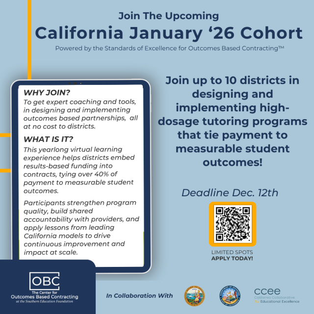 California Outcomes Based Contracting Cohort promo with QR Code