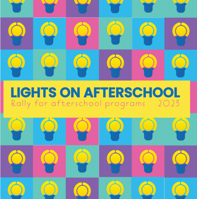 Lights On Afterschool Flyer for 2023 with a grid of lightbulbs 