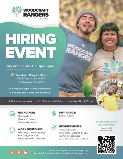 Woodcraft Rangers Hiring Event Flyer with QR Code