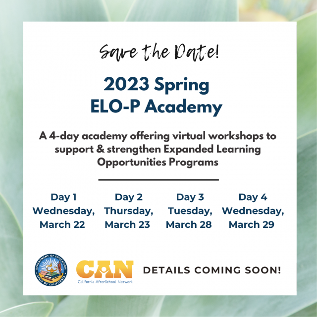 Save the Date for the 2023 Spring ELO-P Academy