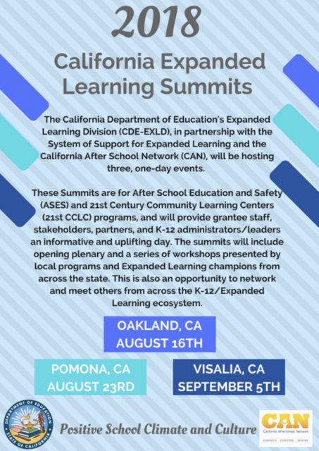 Past Event Flyer: 2018 CA Expanded Learning Summits