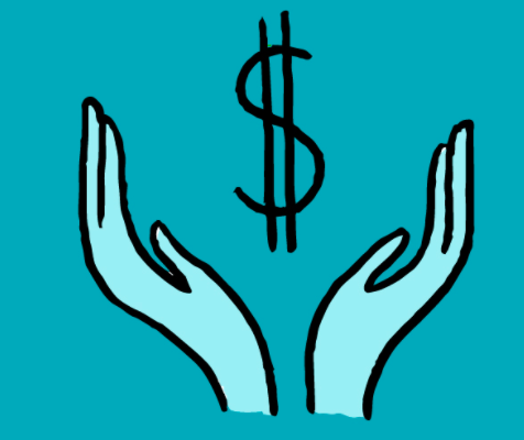 Hands holding a dollar sign animated