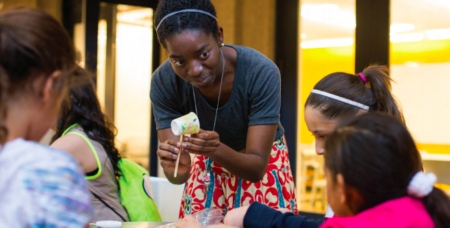 Group of girls working on project