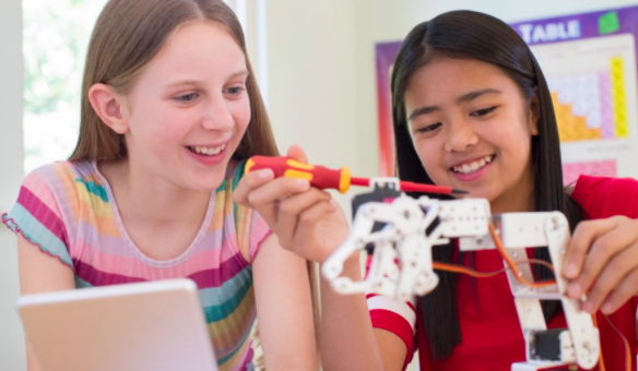 Two students working together on a project.