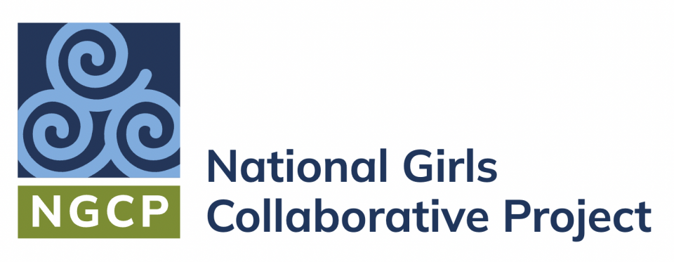 National Girls Collaborative project logo - blue square with swirls