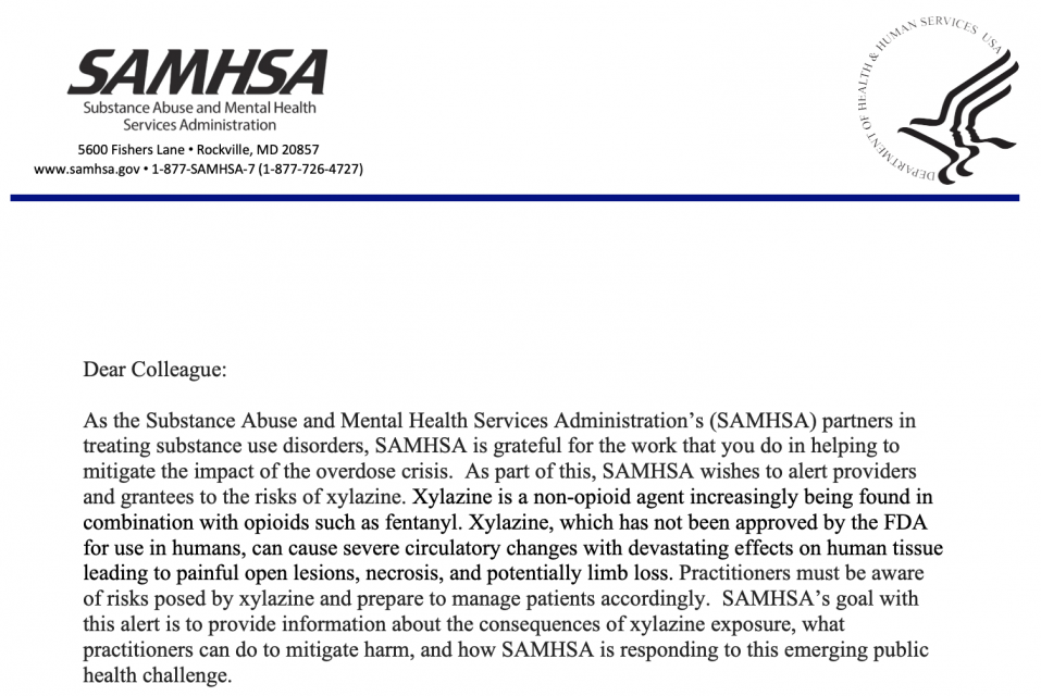 Screenshot of Dear Colleague letter from SAMHSA