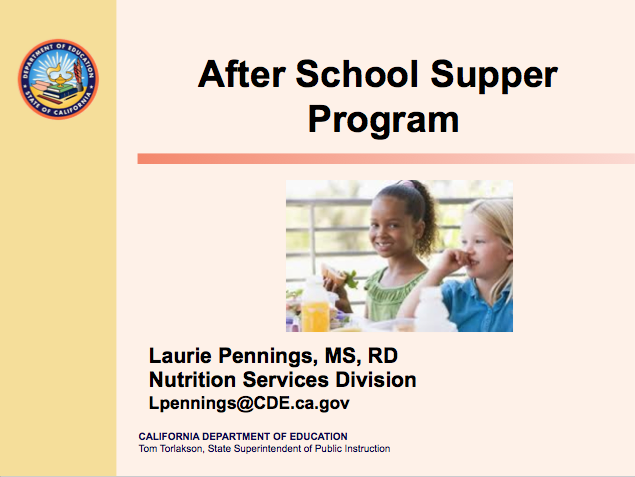 Implementing the At-Risk Afterschool Supper Component  of the Child and Adult Care Food Program  
