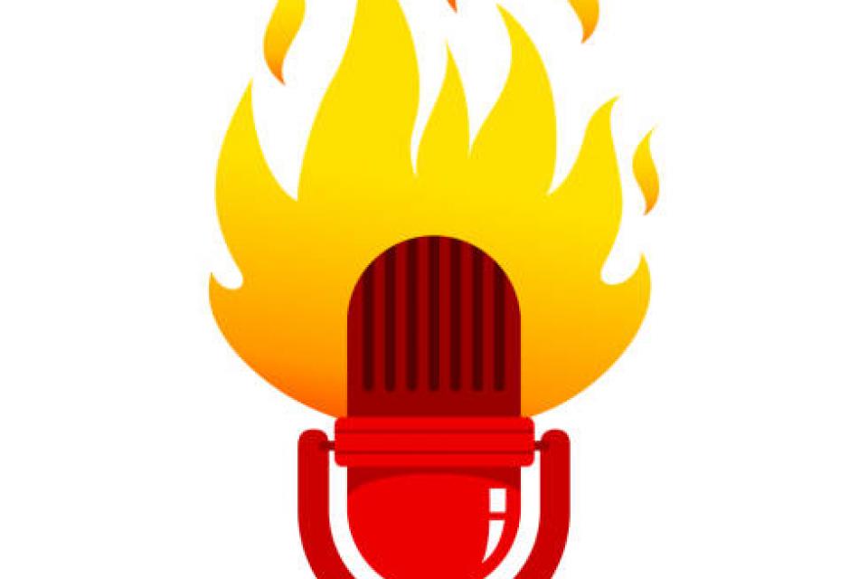 Icon - red microphone with fire behind it.
