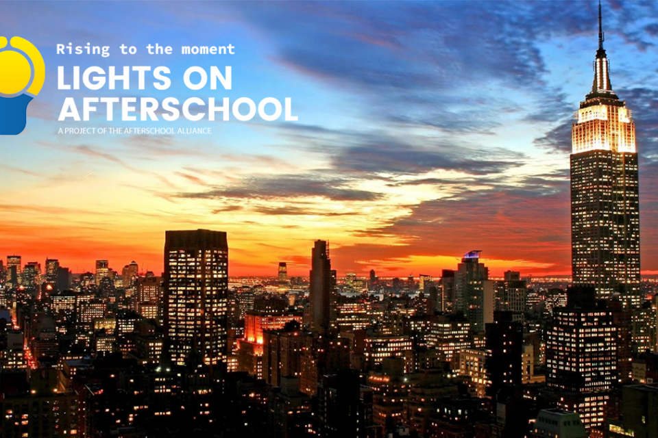 New York skyline & Empire State Building Lit Up for Lights on Afterschool 