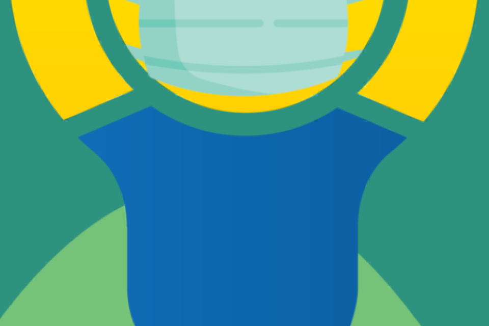 Lights On Afterschool Lightbulb Graphic wearing a face mask