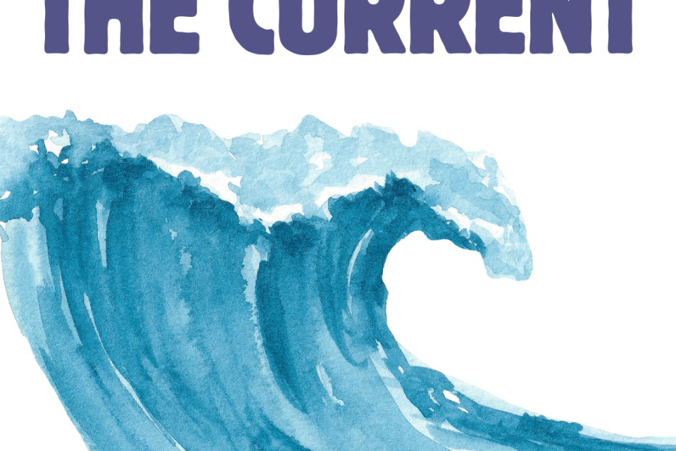 The Current logo: a wave with purple text saying "The Current"