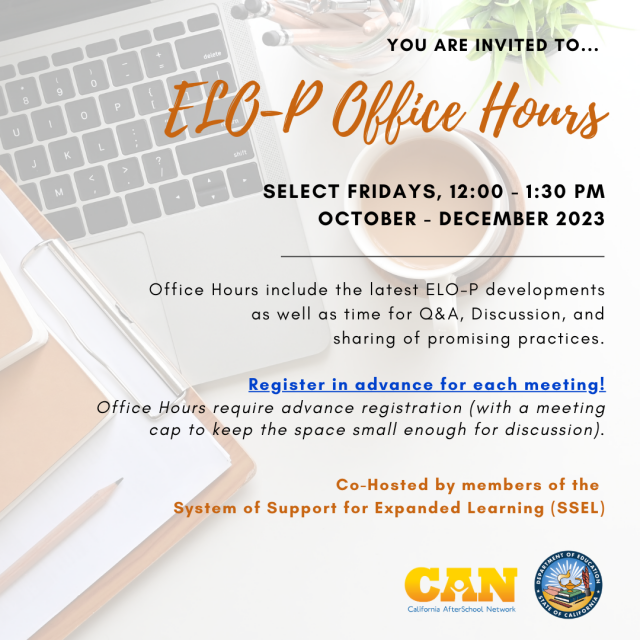 2023 Fall ELO-P Office Hours Promo Card