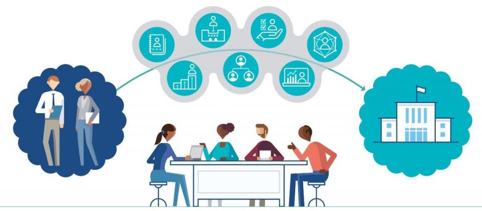 Clipart showing a meeting happening in a conference room