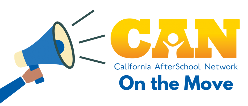 CAN On the Move logo: a hand holding a blue megaphone