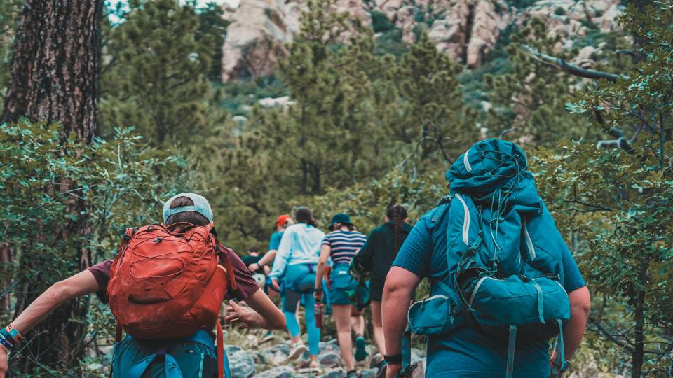 Students on a hike outdoors