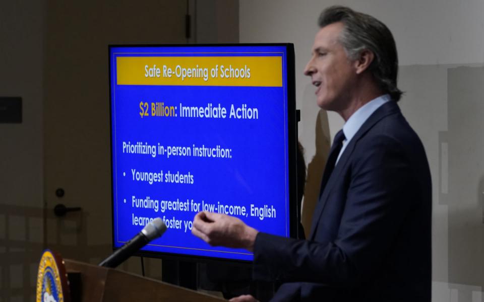 Governor Gavin Newsom explaining the proposed budget.