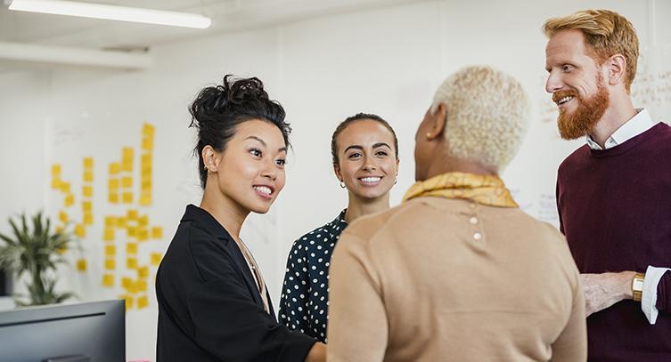 group of workers talking