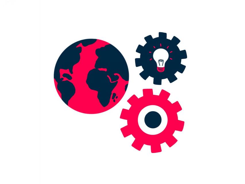 Earth and two cogs. 