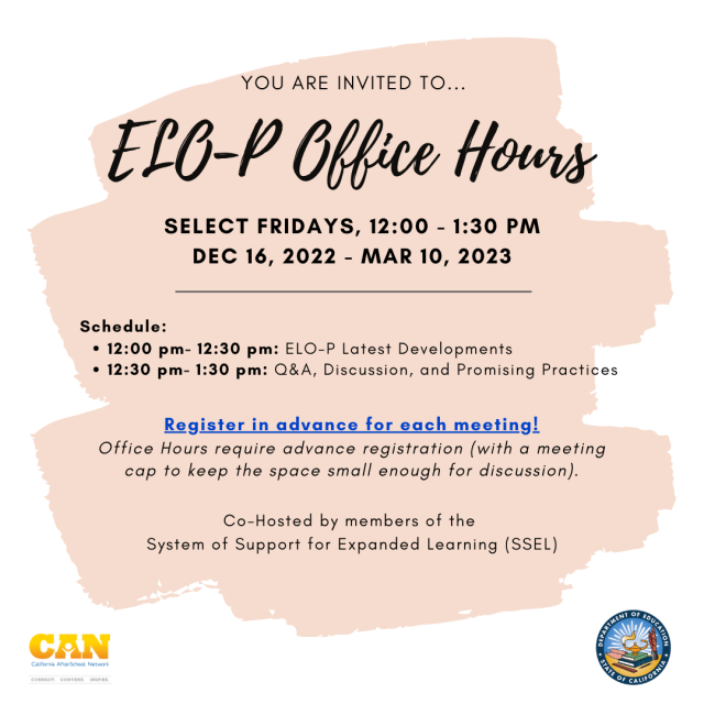 Winter ELO-P Office Hours flyer