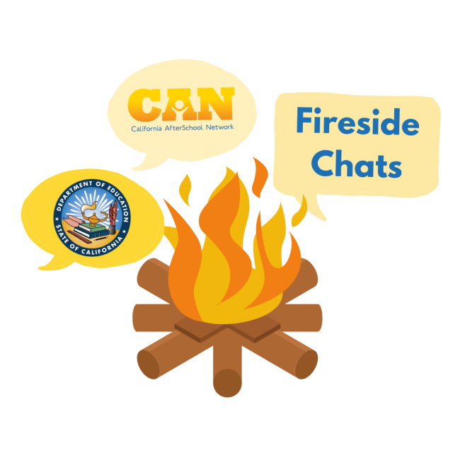 Campfire with three speech bubbles over it