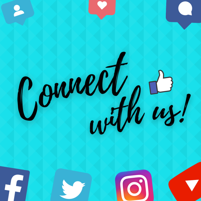 Connect with us - blue background with various social media icons