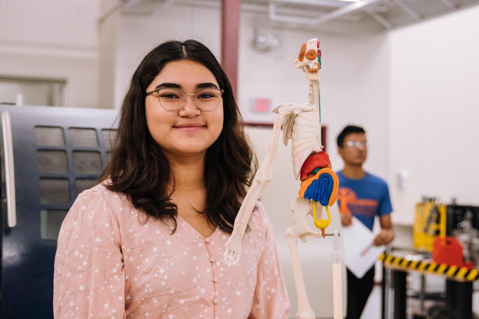 Girl in science classroom