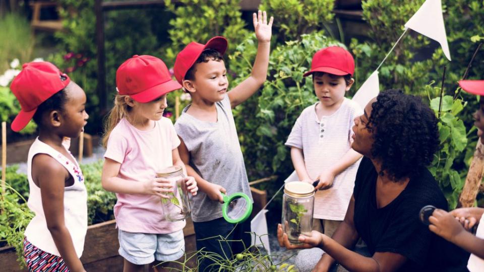 Group of Children in Garden with Teacher