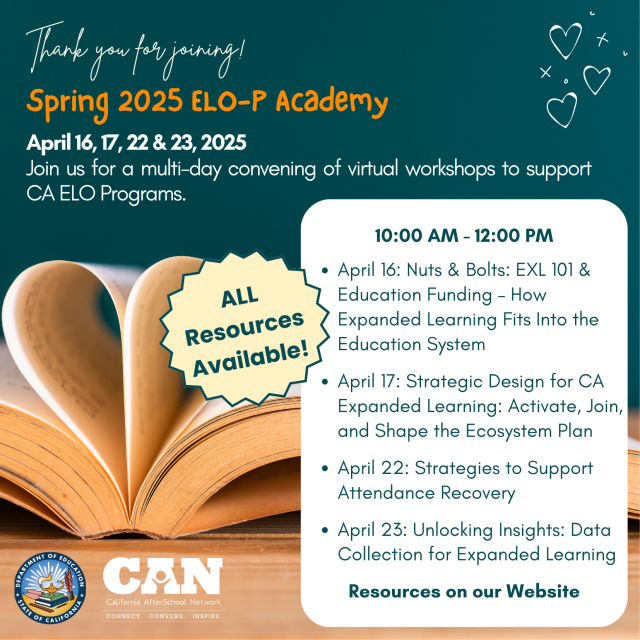 Resources available from the Spring ELO-P Academy 