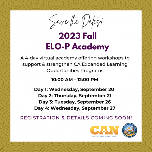 Save the Date flyer for the 2023 Fall ELO-P Academy