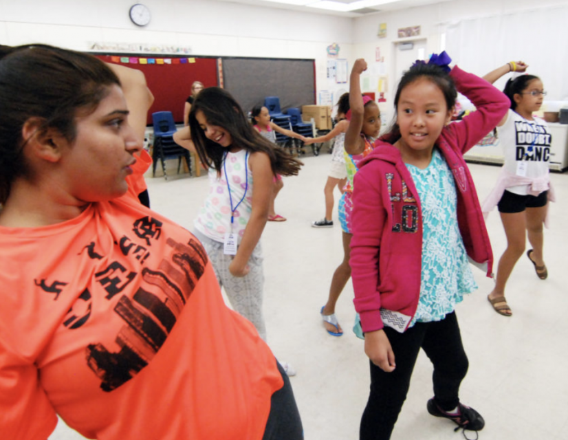 Kids dancing with teacher
