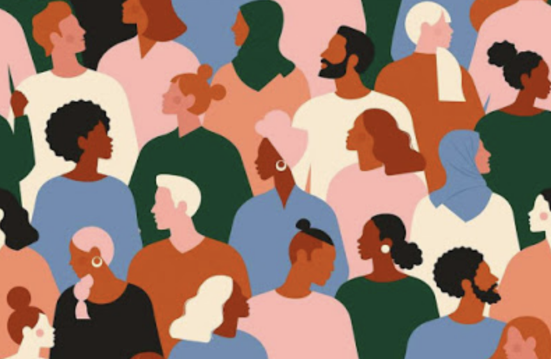 Color block image of diverse crowd