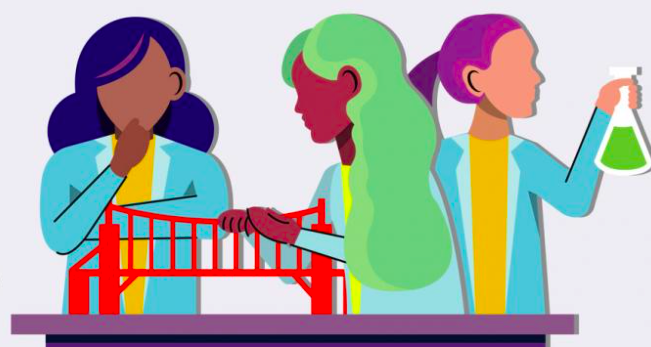 Clipart of three girls working on a science experiment