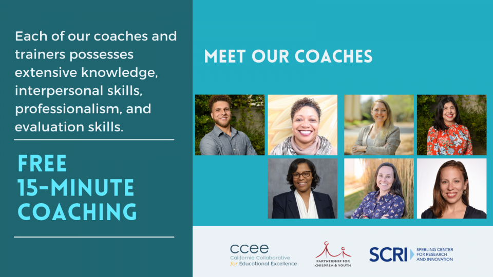 Meet Our Coaches: Image with photos of the different coaches and logos of organizations supporting the work.