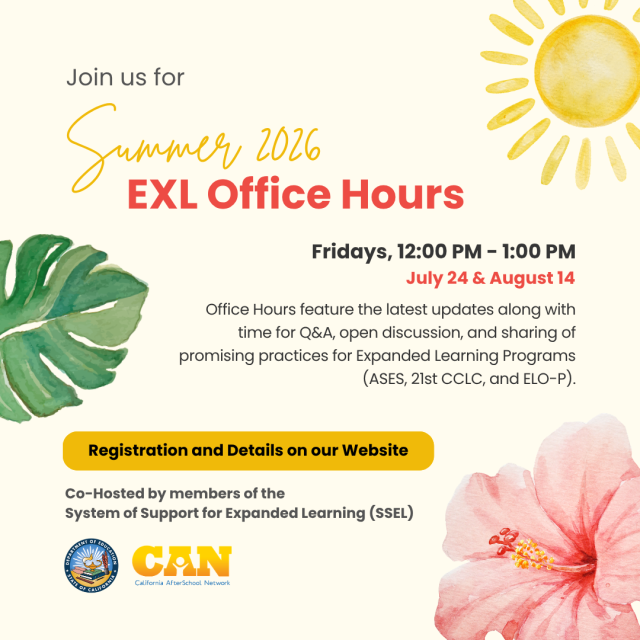 Summer 2026 Expanded Learning Office Hours promo 