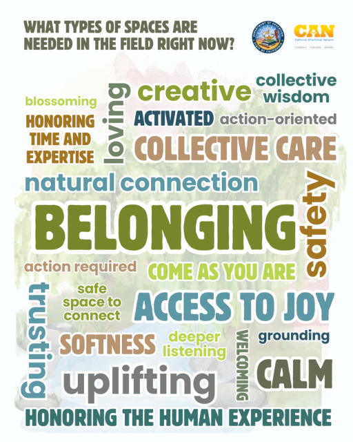 Word cloud for the What Types of Spaces are Needed in the Expanded Learning field right now?